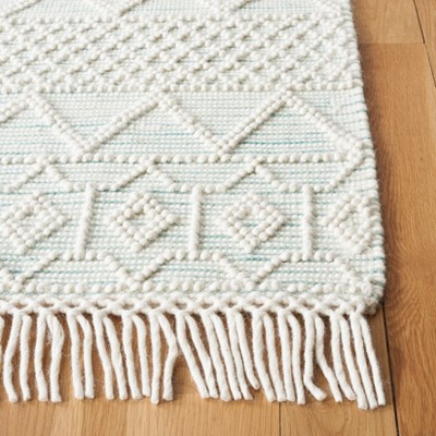 Ivory and Light Green Wool Flat Woven Runner Rug, 2'3" x 8'