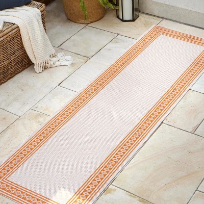 Santa Monica Cream/Orange Flat Woven Synthetic Runner Rug 2x8
