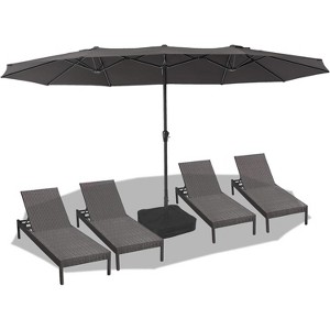 Jojoka 15FT Extra Large Rectangular Patio Umbrella,Double Sided Market Umbrella with Base for Poolside,Dark Gray - 1 of 4