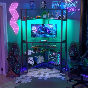 Aheaplus Small  Computer Desk with Hutch, Corner Home Office Desk with LED Lights & Power Outlets, Gaming Desk with Keyboard Tray - 1 of 4