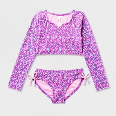 Cat & Jack Girls' Ditsy Floral Long Sleeve Bikini Set - Cat & Jack™ Purple S — фото 2