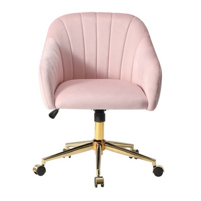 WestinTrends Phoebe Upholstered Velvet Swivel Vanity Office Chair With Wheels, Pink