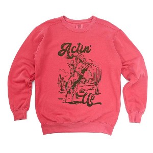 Simply Sage Market Women's Garment Dyed Graphic Sweatshirt Actin' Up Horse - 1 of 3