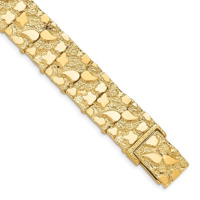 Black Bow Jewelry 15mm 10k Yellow Gold Nugget Link Bracelet, 7 Inch