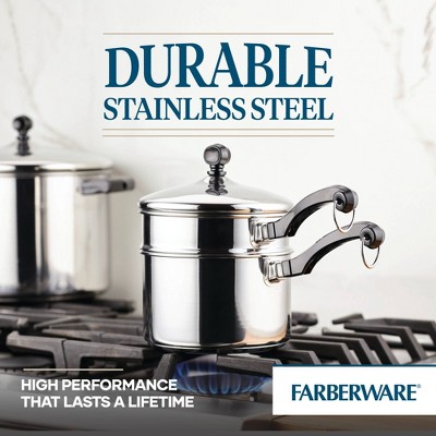 Farberware 2-Quart Stainless Steel Double Boiler and Saucepan with Lid