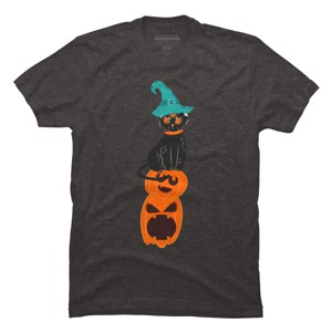 Men's Design By Humans Halloween Pumpkins and Witch Cat By famenxt T-Shirt - 1 of 4