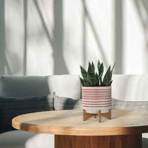 Syemin Planters Ceramic Planter on Stand with Dots, Decorative Plant Pots for Living Room, Garden, Balcony, Home Decor, Red 10"*10"*12" - 1 of 4