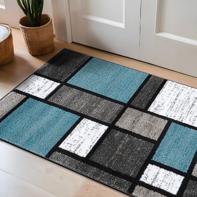 Blue Geometric Modern Synthetic Area Rug 2'7" x 4'