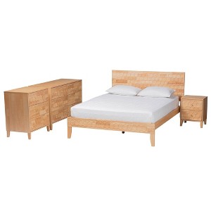 Baxton Studio Queen 4pc Hosea Carved Honeycomb Bedroom Set Natural - 1 of 4