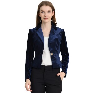 INSPIRE CHIC Women's 1 Button Lapel Collar Business Office Crop Suit Velvet Blazer - 1 of 4