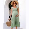 Womens Square Neck Smocked Maternity Dress Flutter Sleeve Summer Maxi Sundress - 4 of 4