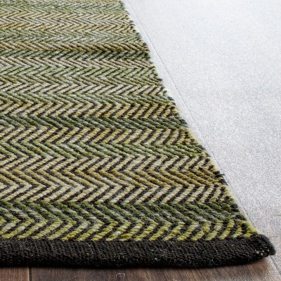 Green and Gray Striped Handwoven Wool Kilim Rug, 8' x 10'