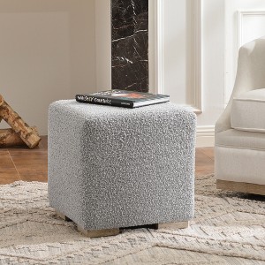 KINWELL 18.5" Wide Modern Square Boucle Upholstered Ottoman Entryway Footstool - 1 of 4