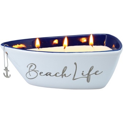 Pavilion Gift Company - Beach - Triple Wick 10 oz 100% Soy Wax Candle Scent: Fresh Linen - Flame Candles