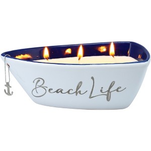 Pavilion Gift Company - Beach - Triple Wick 10 oz 100% Soy Wax Candle Scent: Fresh Linen - Flame Candles - 1 of 4