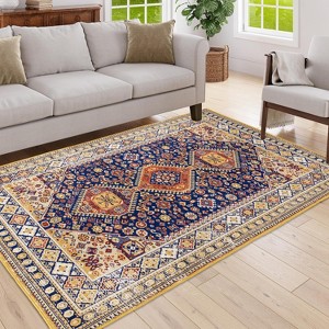 Gulches 5x7 Faded Bohemian Floral Area Rug - Faux Wool, Non Slip, Machine Washable, Vintage Tones - 1 of 4