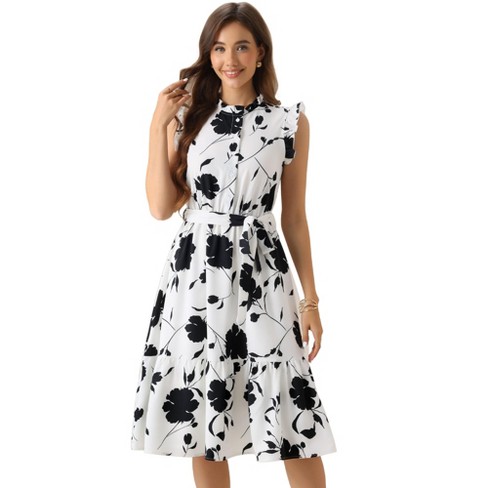 INSPIRE CHIC Women's Floral Sleeveless Ruffle Neck Half Placket Elastic Waist Midi Dress - image 1 of 4