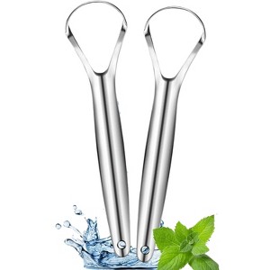 Maison Products Tongue Scraper for Adults (2 Pack), Reduce Bad Breath, Stainless Steel Tongue Cleaners, 100% Metal Tongue Scraper - 1 of 4