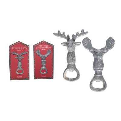 Transpac Rustic Metal Holiday Bottle Openers Set of 2 Silver Christmas Tabletop Decor for Indoor Use and Gift Giving