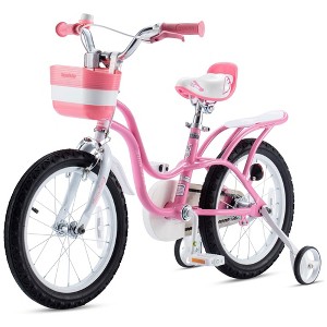 RoyalBaby Princess Girl Childrens Bicycle Outdoor Ride-On Bike with Training Wheels, Kickstand, Adjustable Seat and Basket, 16 Inch, Swan/Classic Pink - 1 of 4
