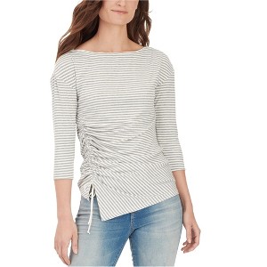 William Rast Womens Ruched Striped Graphic T-Shirt - 1 of 1