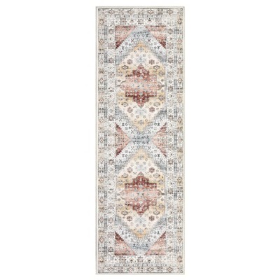 Washable Vintage Medallion Rug Non Slip Low Pile Rug Soft Retro Throw Floor Cover Foldable Indoor Carpet for Living Room Bedroom Playroom Nursery