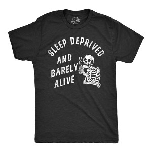 Mens Sleep Deprived And Barely Alive T Shirt Funny Exhausted Skeleton Joke Tee For Guys - Crazy Dog Men's T Shirt - 1 of 4