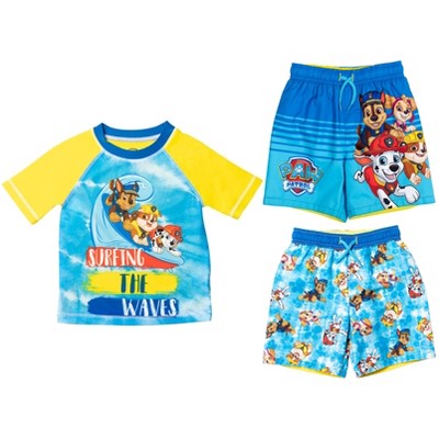 Paw Patrol Chase Marshall Rubble Toddler Boys Swim Rash Guard Swim Trunks Blue 4T