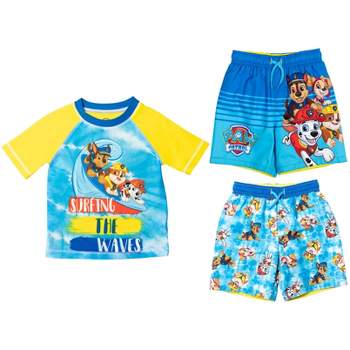 Paw Patrol Rubble Marshall Chase Pullover Rash Guard and Swim Trunks Toddler 