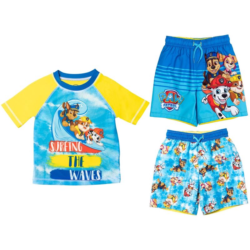Paw Patrol Rubble Marshall Chase Pullover Rash Guard and Swim Trunks Toddler , 1 of 10
