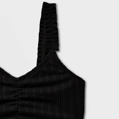 Cat & Jack Girls' Crinkle Striped Solid Bikini - Cat & Jack™ Black L — фото 3