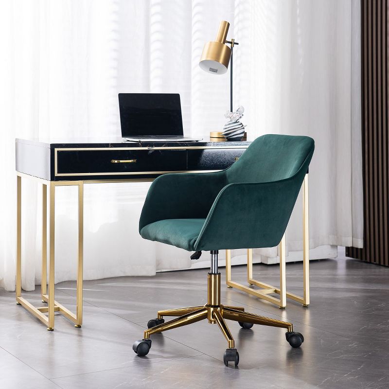 Velvet Fabric Home Office Chair With Gold Metal Leg,Desk Chair with 360° Swivel and Adjustable Height,Rolling Chair with Universal Wheels-The Pop Home, 2 of 8