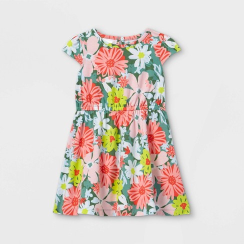 Toddler Girls Floral Short Sleeve Dress Just One You Made By Carter S Green Pink 2t Target