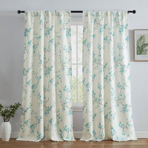 HLC.ME Jasmine Floral Patterned Window Rod Pocket Curtains - Light Blocking Darkening Window Panels, Set of 2 - 1 of 4