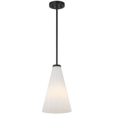 Elegant Bristol Fluted White Opal Glass Pendant with Matte Black Finish
