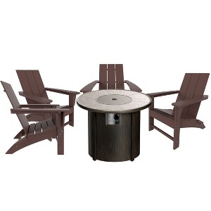 WestinTrends Ashore Modern Folding Poly Adirondack Chair With Square Fire Pit Table Set - 1 of 4