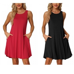 INSPIRE CHIC Women's 2 Pcs Sleeveless Crew-Neck Sleep Dress with Pockets Nightgown Set - 1 of 4
