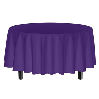 Premium Purple Round Plastic Tablecloth, 84 Inch, 6-Pack