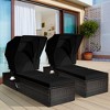 Tangkula Set of 2 Rattan Patio Chaise Lounge Chair W/ Adjustable Canopy Black Cushion - 2 of 4