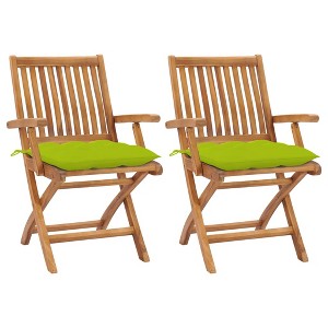 vidaXL Patio Chairs 2 pcs with Bright Green Cushions Solid Teak Wood - 1 of 4