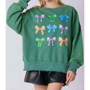 Women's Bow Graphic Sweatshirt - Peach Love - 1 of 4