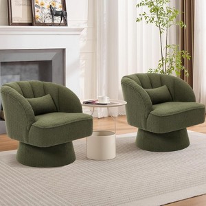 Modern Swivel Barrel Accent Chair, 360° Upholstered Armchair with Striped Backrest & Plush Padding(Set of 2) - 1 of 4
