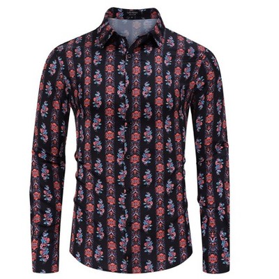 Mens Floral Dress Shirts Long Sleeve Beach Holiday Button Down Party Shirt