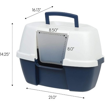 Navy and White Large Hooded Corner Cat Litter Box with Scoop