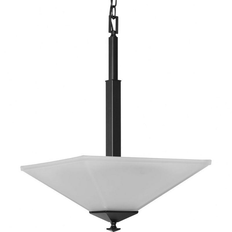 Progress Lighting, Clifton Heights, 2-Light Inverted Pendant, Matte Black, Etched Square Glass Shade, 1 of 2