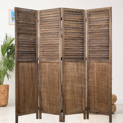 Rustic Brown Paulownia Wood 4-Panel Folding Room Divider
