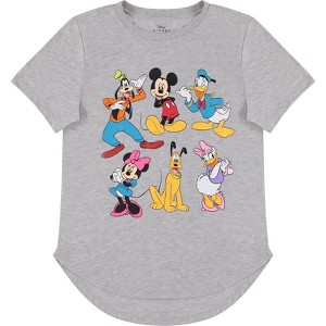 Ladies Mickey Mouse Fashion Shirt - Womens Mickey & Minnie Mouse Top - Disney Curved Hem Hi Lo Short Sleeve Tee (Heather Grey, Medium) - 1 of 4