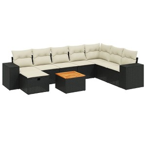 vidaXL 9 Piece Patio Sofa Set with Cushions Black and Cream Poly Rattan - Without Storage - 1 of 4