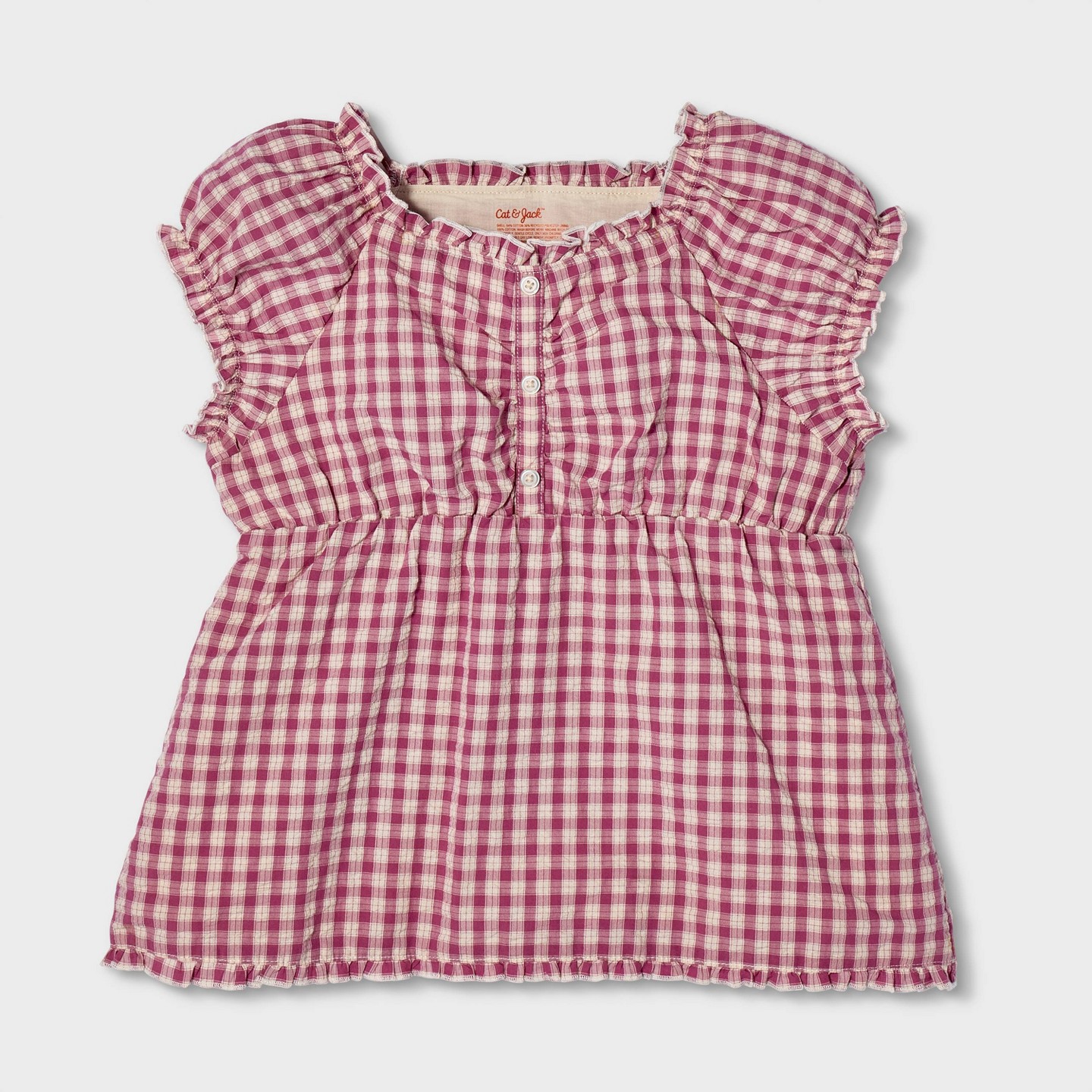 Блузка Cat & Jack Short Sleeve Woven Gingham Blouse для девочек, цвет: Розовато-лиловый — фото 2