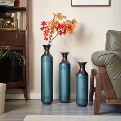 Metal Floor Vases Set of 3, Decorative Large Floor Standing Vase, Hallway Corner Decor Standing Vases, 28/24/20 Inch Oversized Flower Vases
